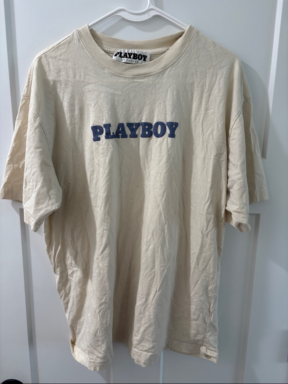 PLAYBOY Cream Tee with Navy Logo
